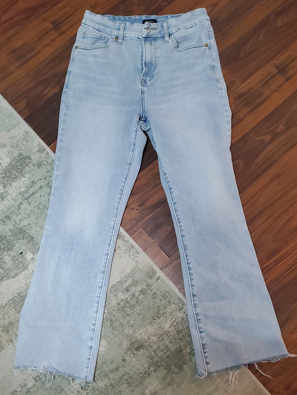Express Light Blue Flare Jeans Hugh Waisted Extra Stretch